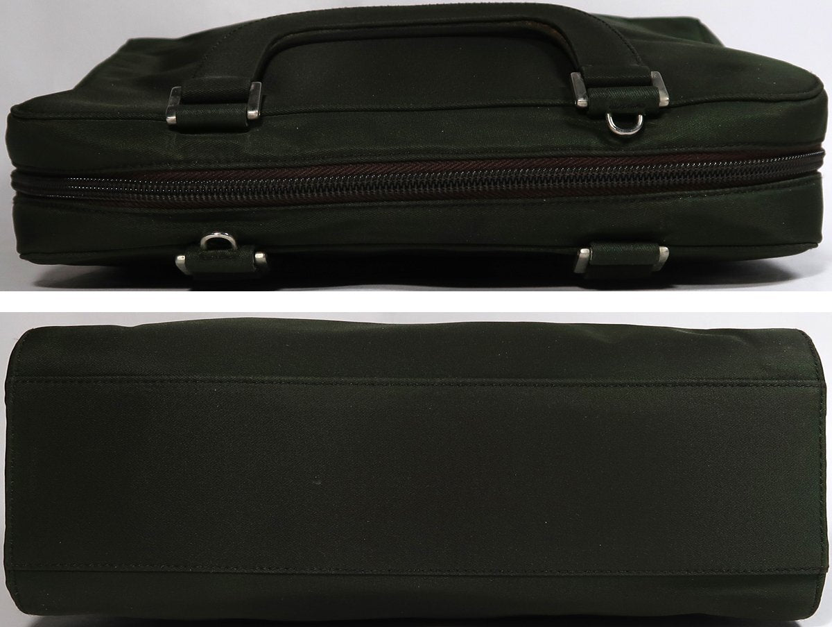 Vintage Prada Green Nylon Briefcase with Leather Trim