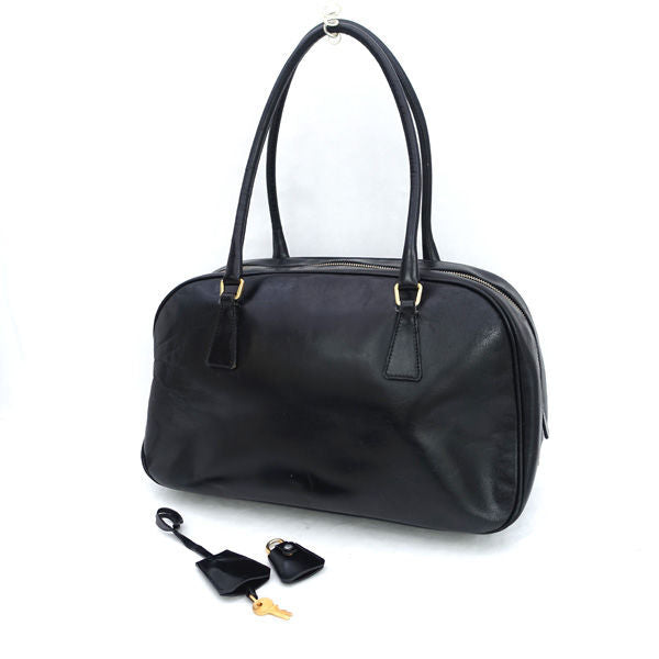 Prada Vintage Black Leather Boston Bag | 1990s Era