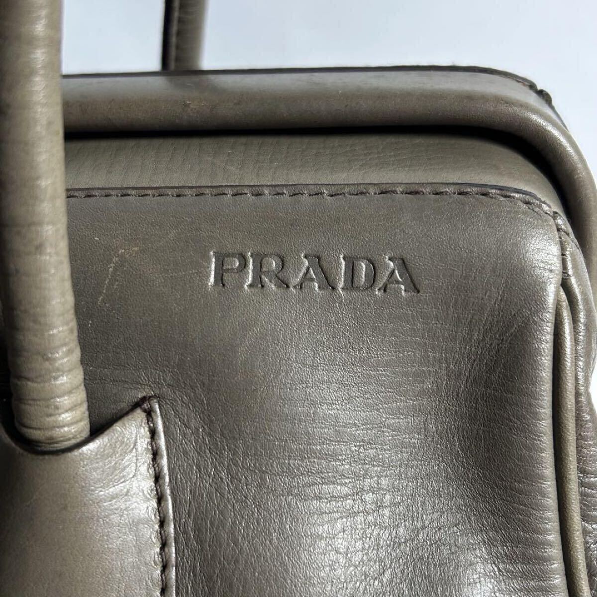 Prada Vintage Taupe Leather Buckle Tote Bag