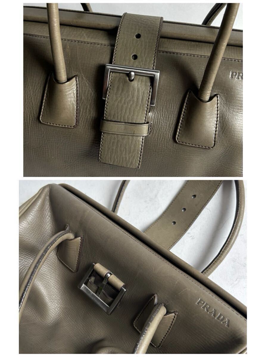 Prada Vintage Taupe Leather Buckle Tote Bag
