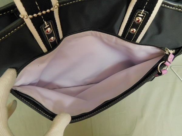 Vintage Coach Black Nylon Tote Bag with Contrast Stitching & Pink Interior