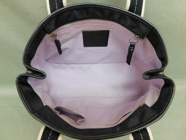 Vintage Coach Black Nylon Tote Bag with Contrast Stitching & Pink Interior