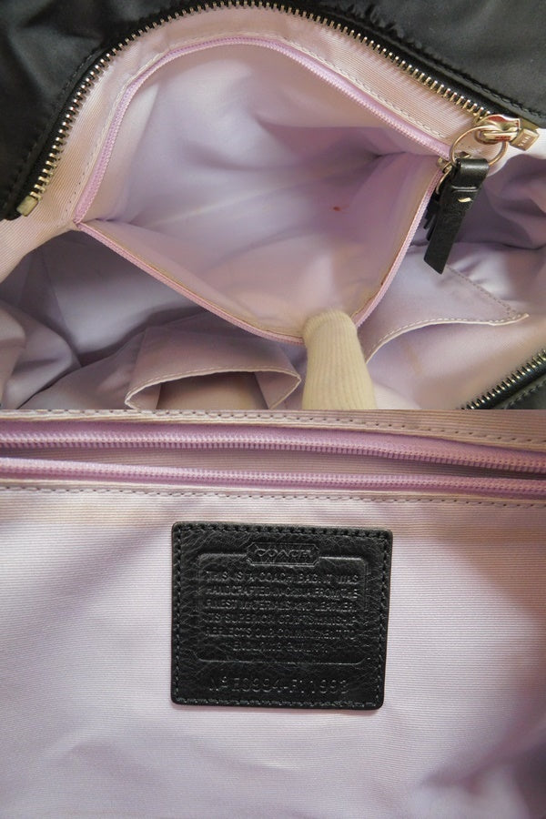 Vintage Coach Black Nylon Tote Bag with Contrast Stitching & Pink Interior
