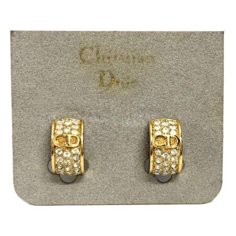Vintage Christian Dior Gold-Plated Rhinestone Clip-On Earrings