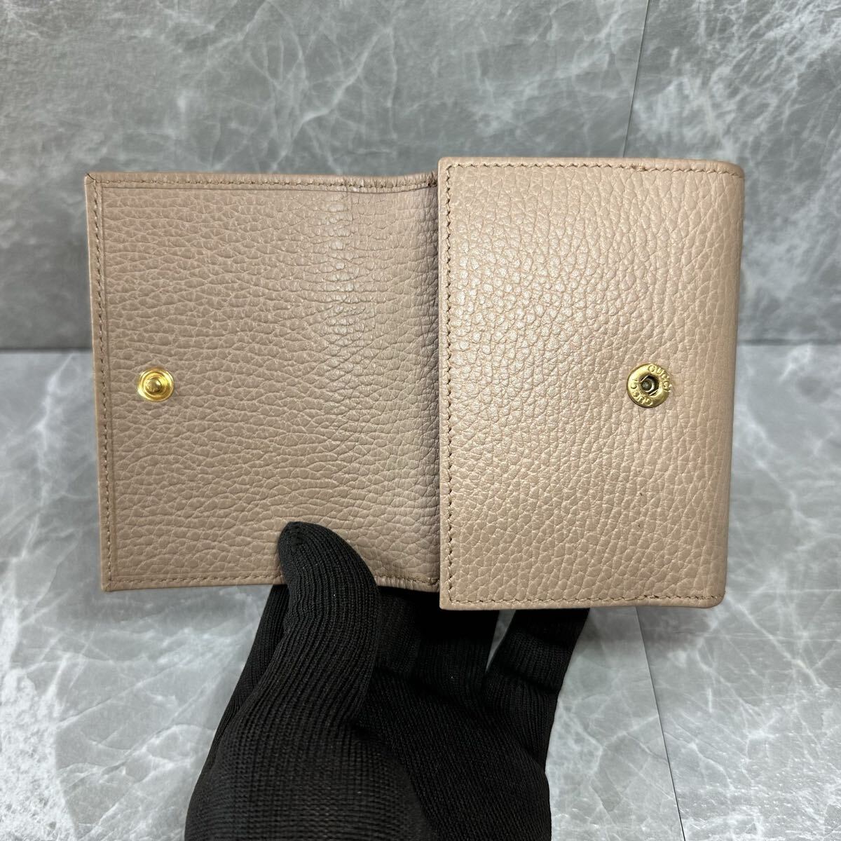 Gucci GG Marmont Beige Leather Trifold Wallet