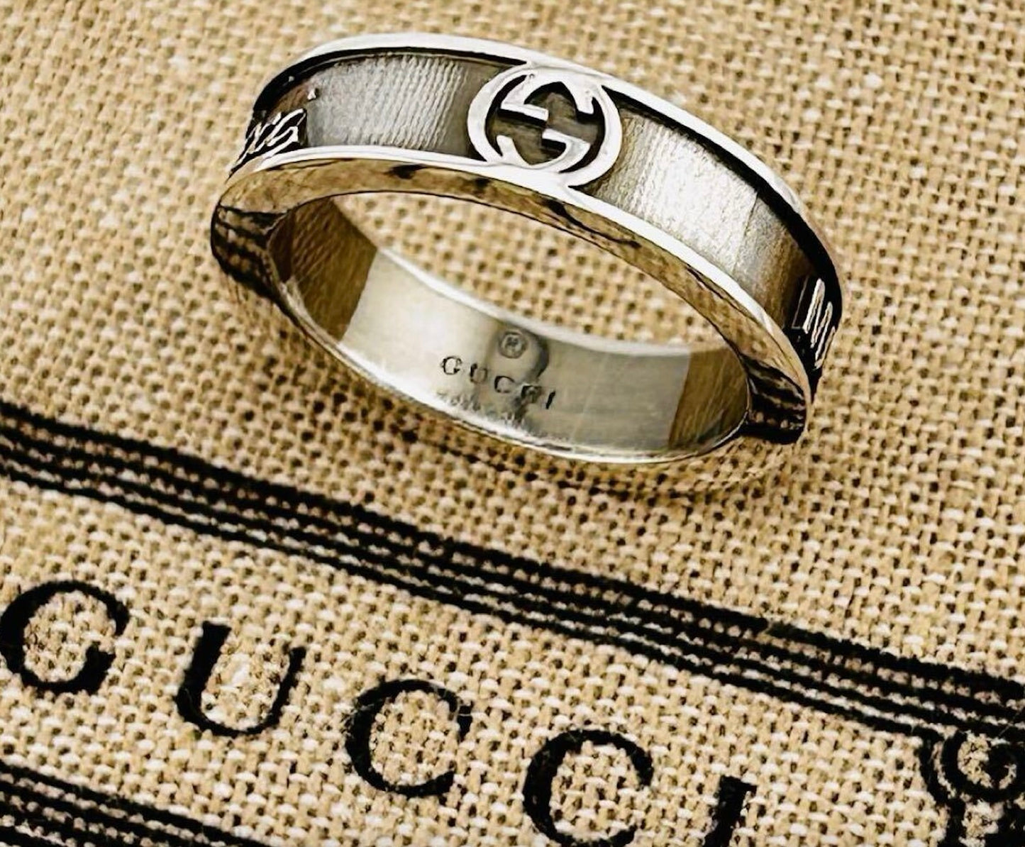 Gucci Made in Italy 925 Sterling Silver Logo Ring – Size 11