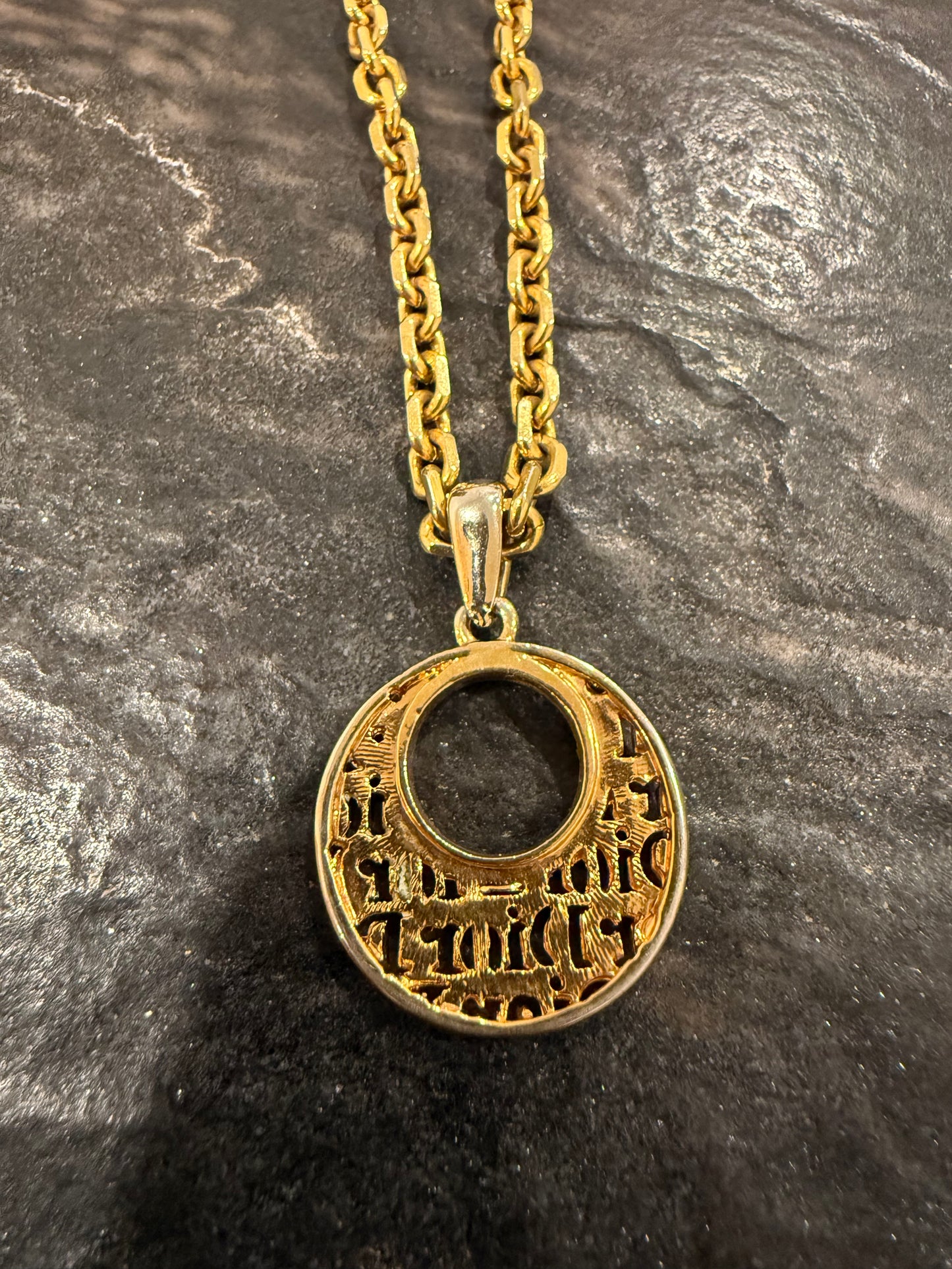 Christian Dior Vintage Gold-Tone Logo Pendant Necklace with Crystal Detailing