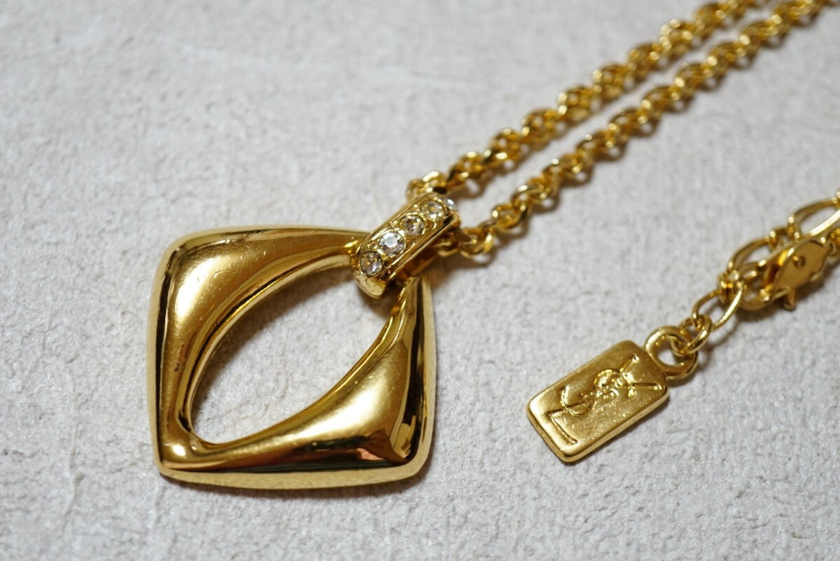 Vintage Yves Saint Laurent Gold-Tone Pendant Necklace with Crystal Accents