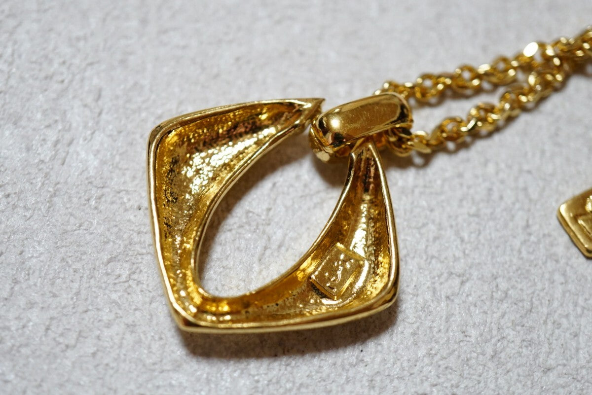 Vintage Yves Saint Laurent Gold-Tone Pendant Necklace with Crystal Accents