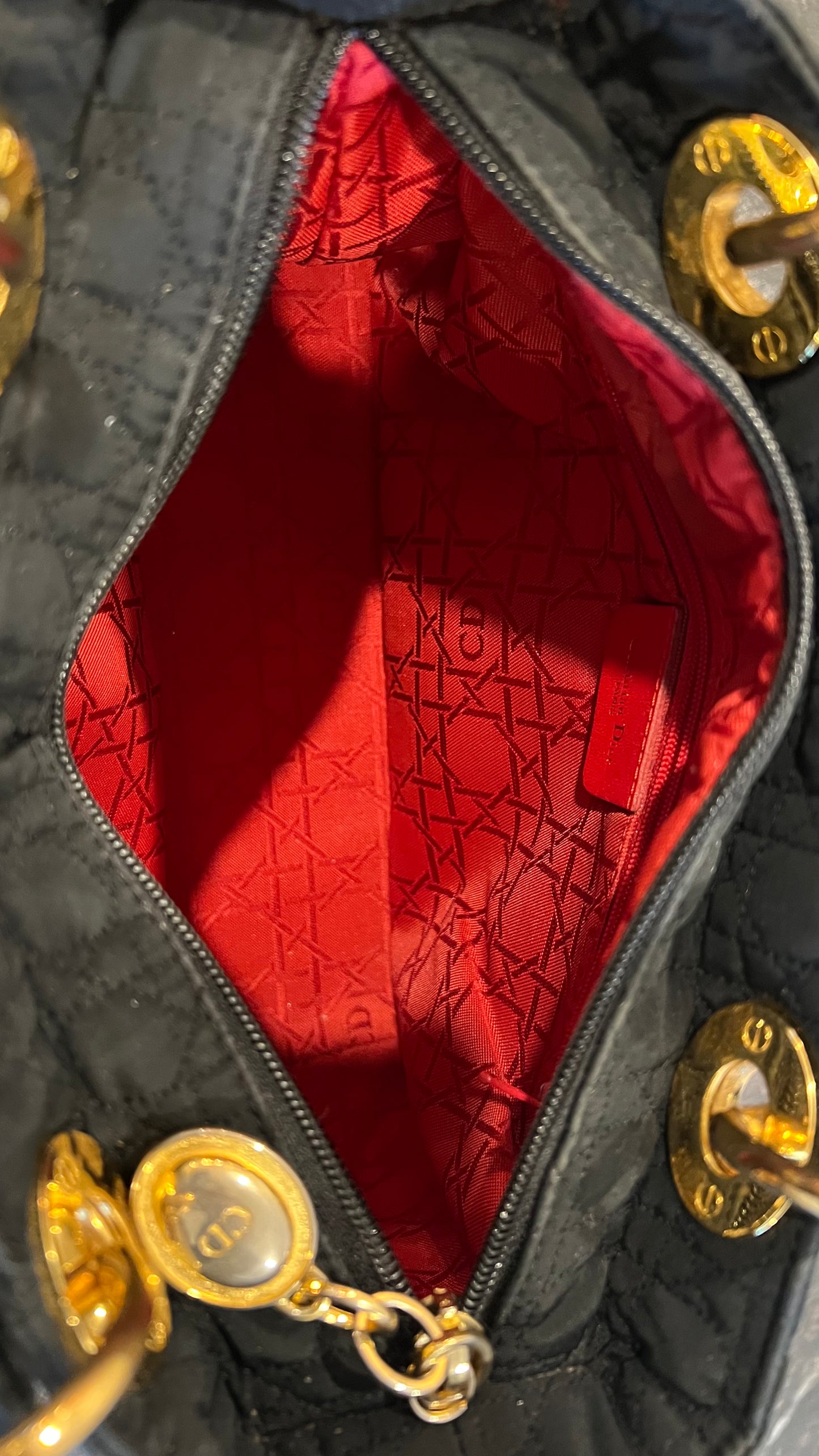 Christian Dior Lady Dior Bag – Black Cannage Quilted Nylon with Gold Hardware