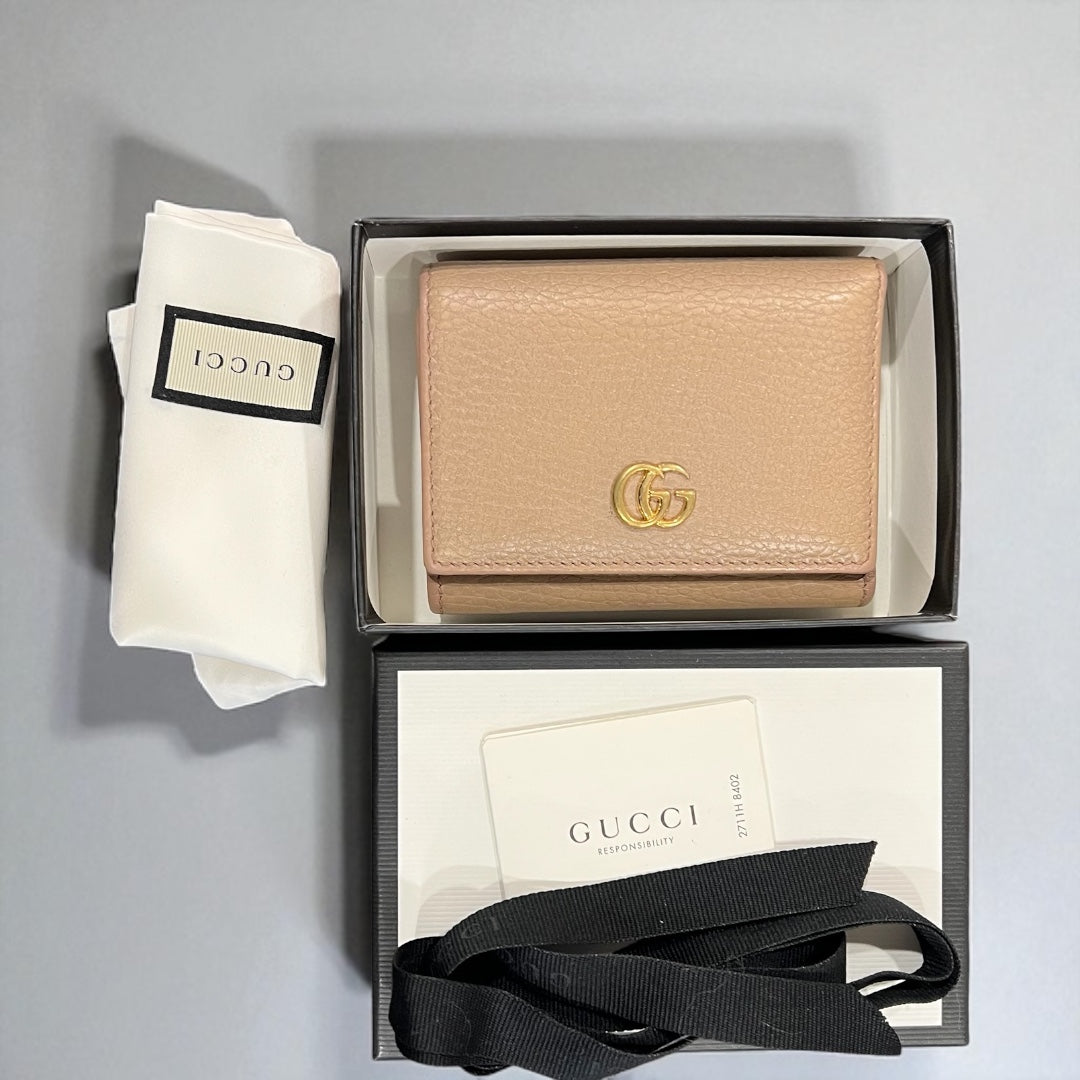 Gucci GG Marmont Beige Leather Trifold Wallet
