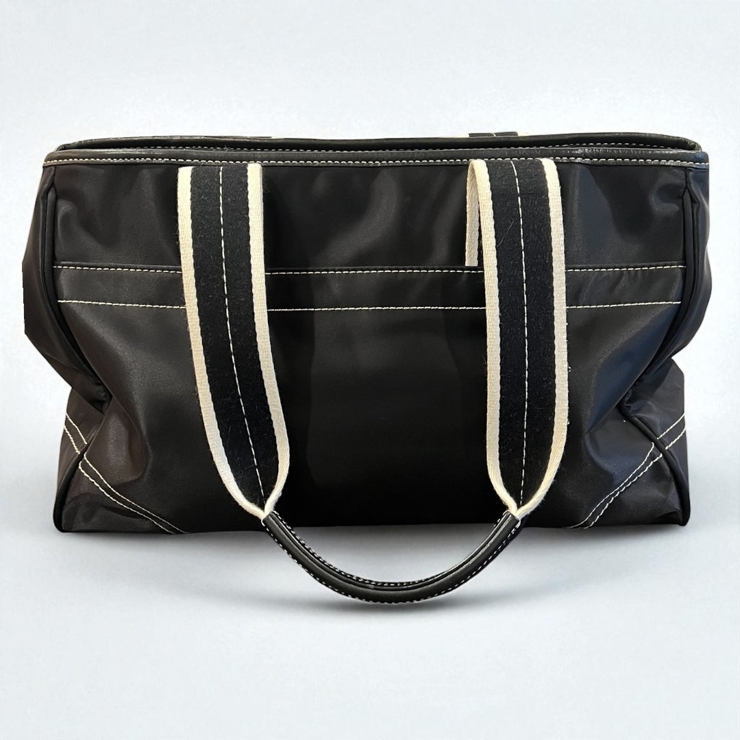 Vintage Coach Black Nylon Tote Bag with Contrast Stitching & Pink Interior