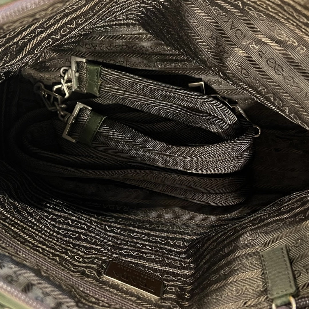 Vintage Prada Green Nylon Briefcase with Leather Trim