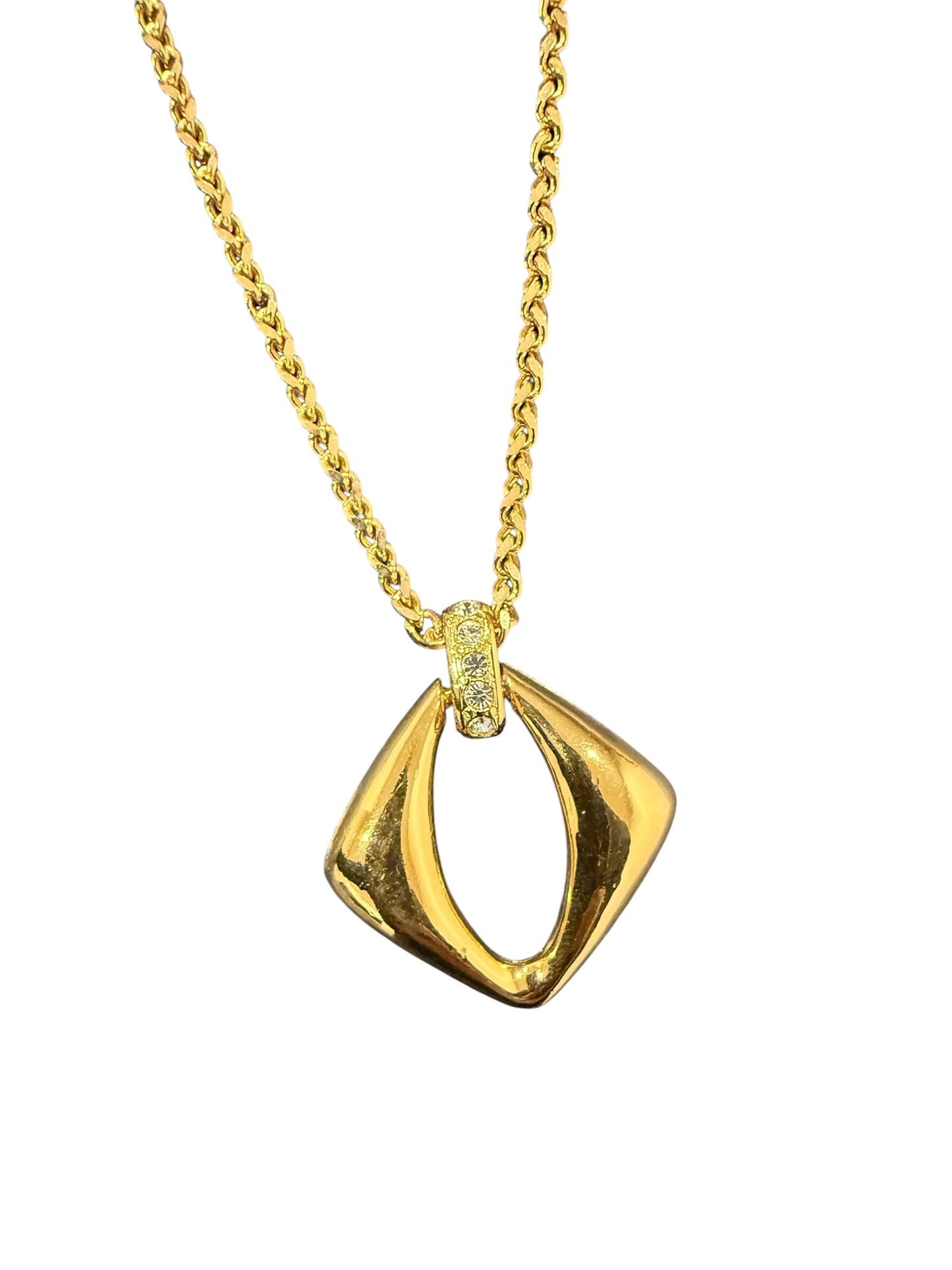 Vintage Yves Saint Laurent Gold-Tone Pendant Necklace with Crystal Accents