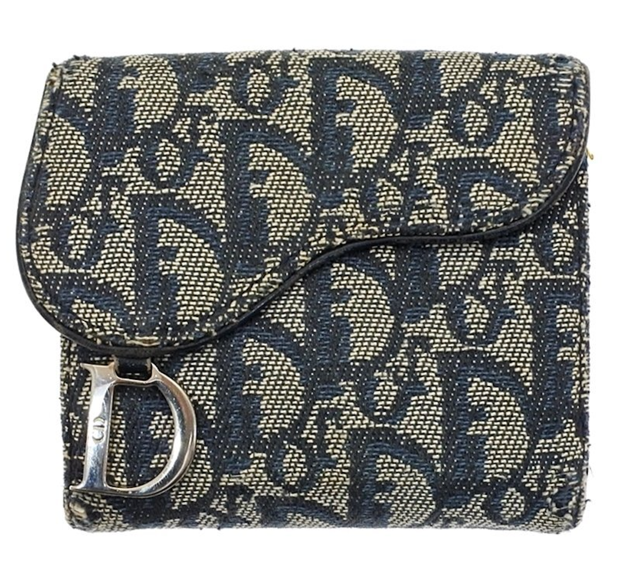 Christian Dior Trotter Saddle Bifold Wallet Navy Oblique Canvas