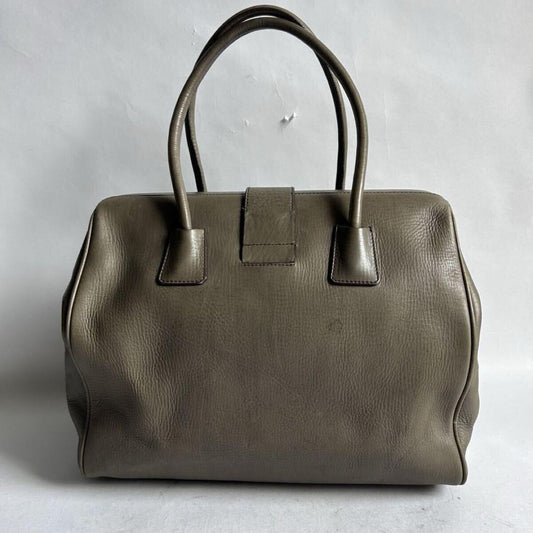Prada Vintage Taupe Leather Buckle Tote Bag
