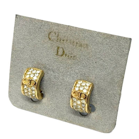 Vintage Christian Dior Gold-Plated Rhinestone Clip-On Earrings