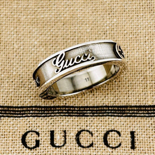 Gucci Made in Italy 925 Sterling Silver Logo Ring – Size 11