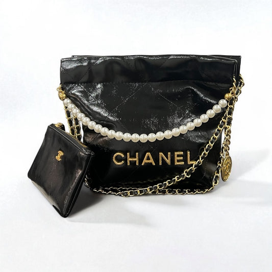 Chanel VIP Exclusive Black Leather Pearl & Chain Shoulder Bag – Rare Collectible