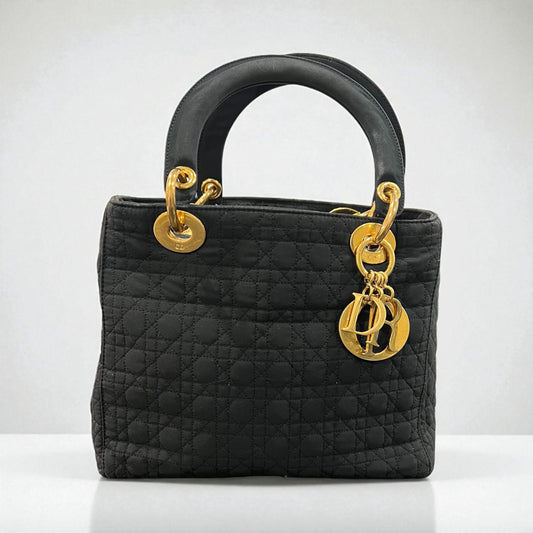 Christian Dior Lady Dior Bag – Black Cannage Quilted Nylon with Gold Hardware