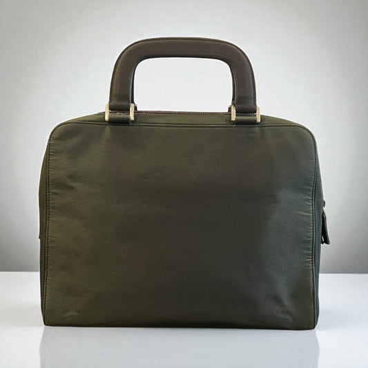Vintage Prada Green Nylon Briefcase with Leather Trim