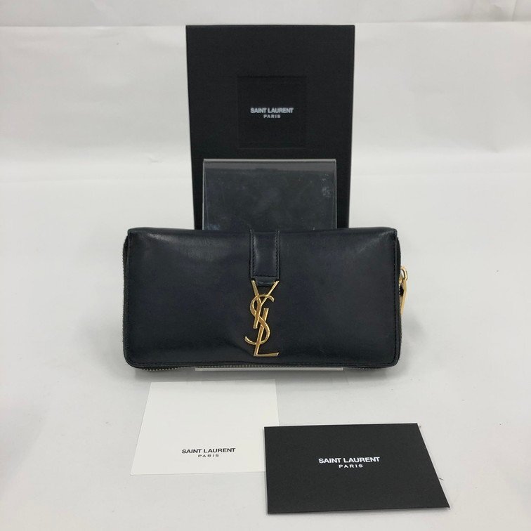 Saint Laurent Paris Monogram Zip Wallet – Black with Gold Hardware