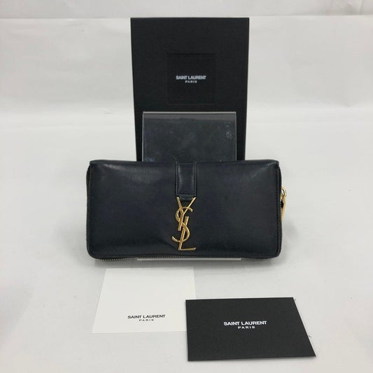 Saint Laurent Paris Monogram Zip Wallet – Black with Gold Hardware