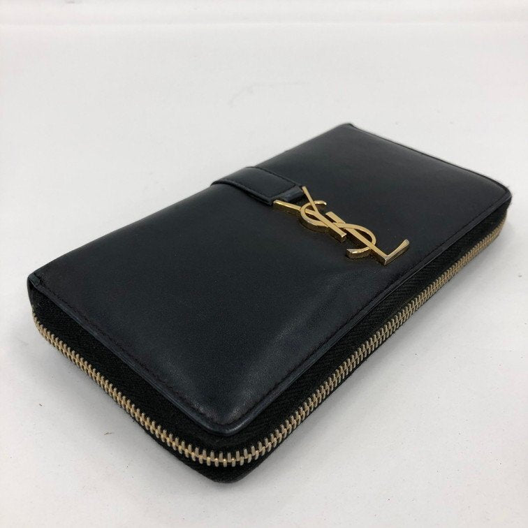 Saint Laurent Paris Monogram Zip Wallet – Black with Gold Hardware