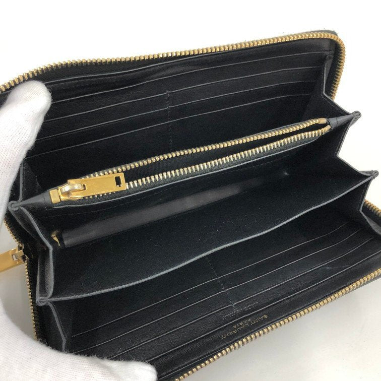 Saint Laurent Paris Monogram Zip Wallet – Black with Gold Hardware